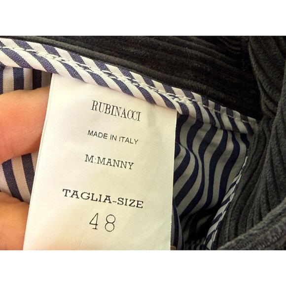 Rubinacci Napoli Gray Corduroy Pleated Trousers With Belt Size 48 Made In Italy - Picture 7 of 8